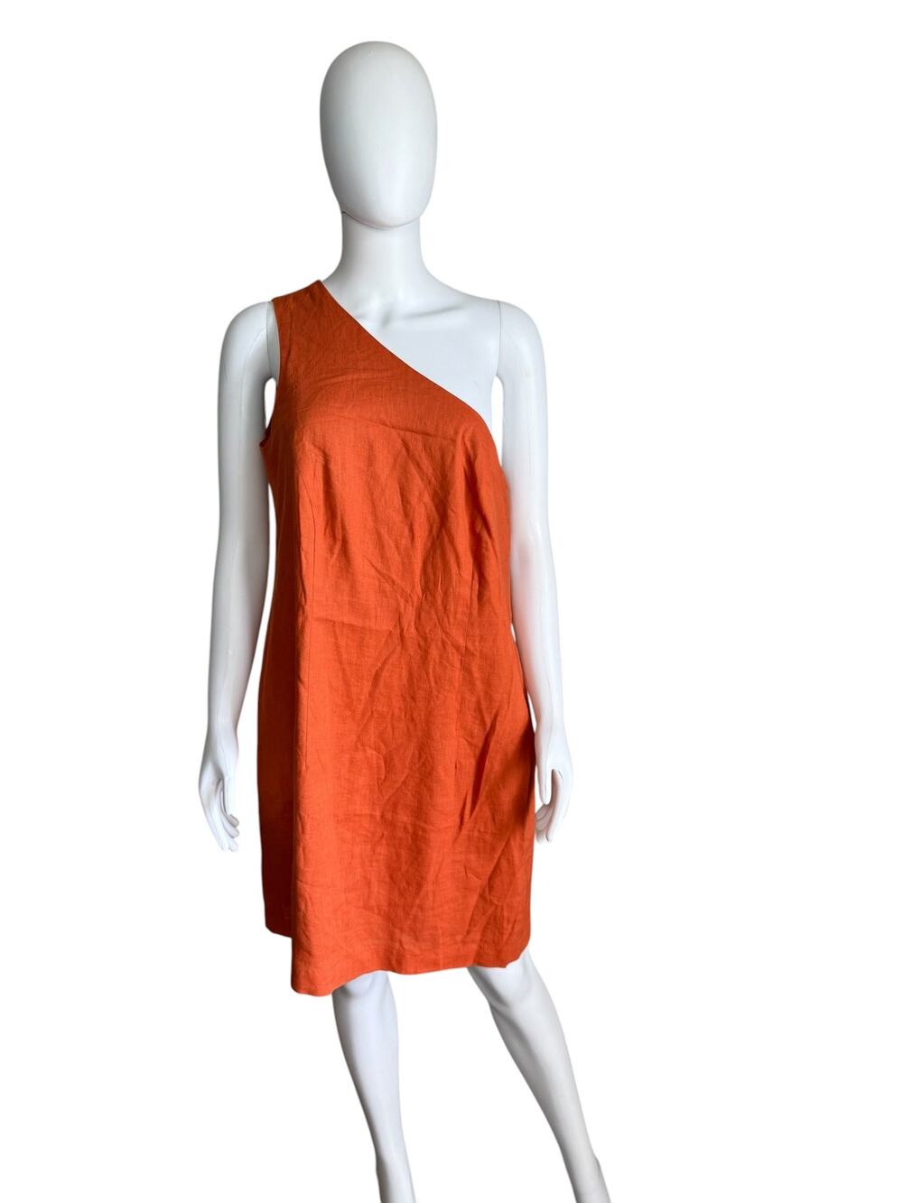 Women's Orange One Shoulder Linen Blend Shift Dress
